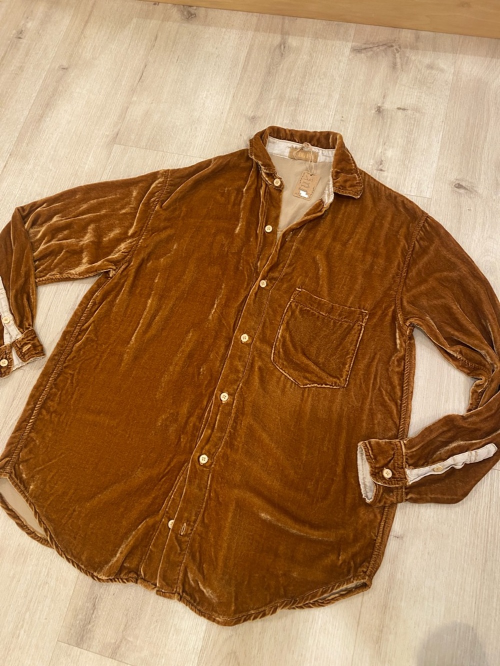 NWT CP Shades Oversized Velvet Silk Bronze Button Down Shirt XS S